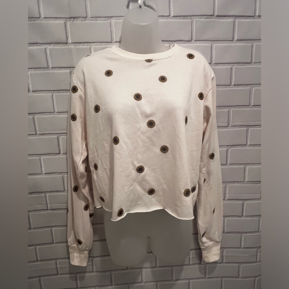 Mighty Fine Womens Sweatshirt cutoff Cropped Sunflower Pullover/size M